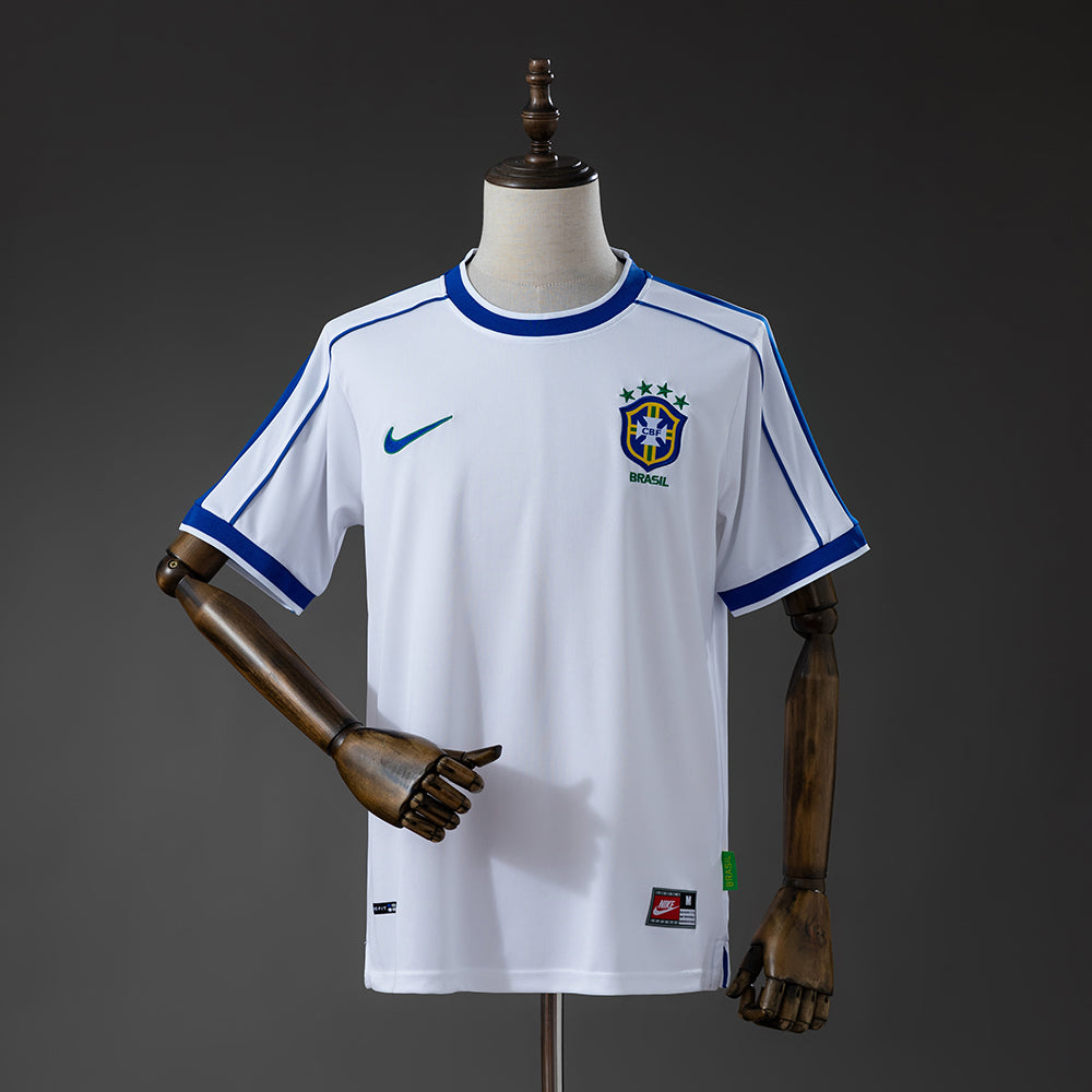 Brazil Away Jersey 1998 White Retro Football Kit Soccer
